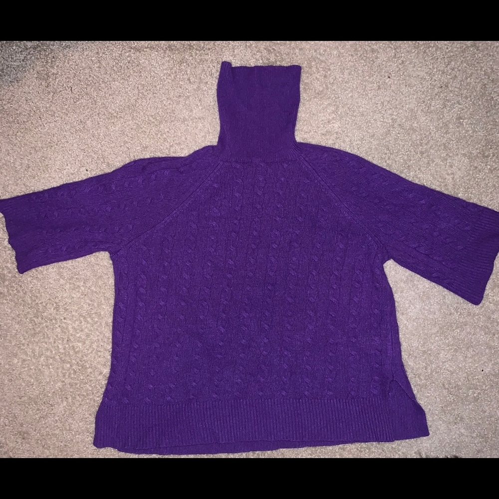 LRL Purple 3/4 Sleeve Turtleneck  Knit Sweater